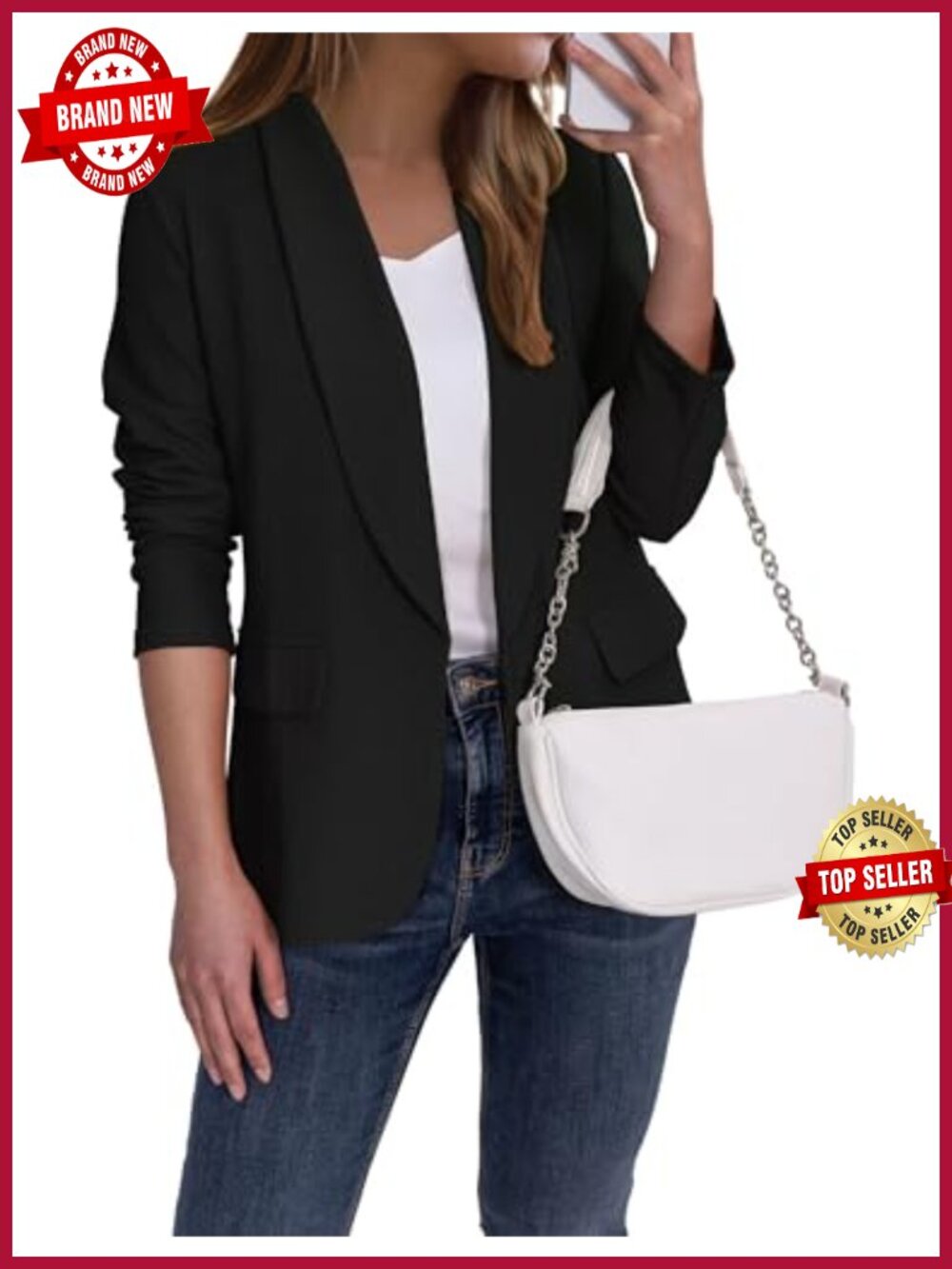 Women's Slim Fit Open Front Blazer Business Casual Work Jacket